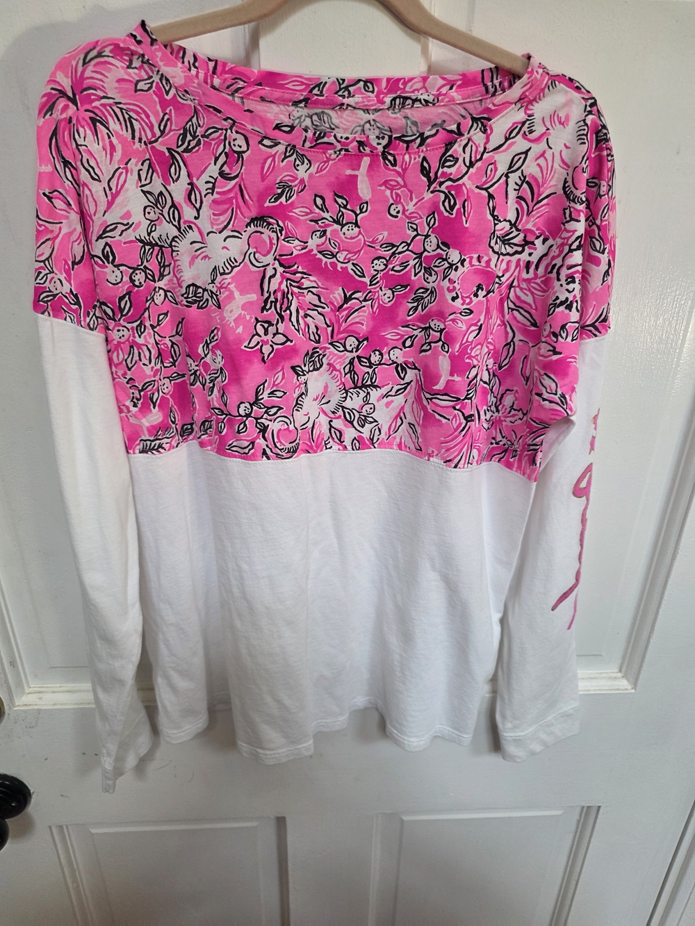 Lilly Pulitzer Pink Elephant Breat Cancer Long Sleeve TOP KIDS XL
